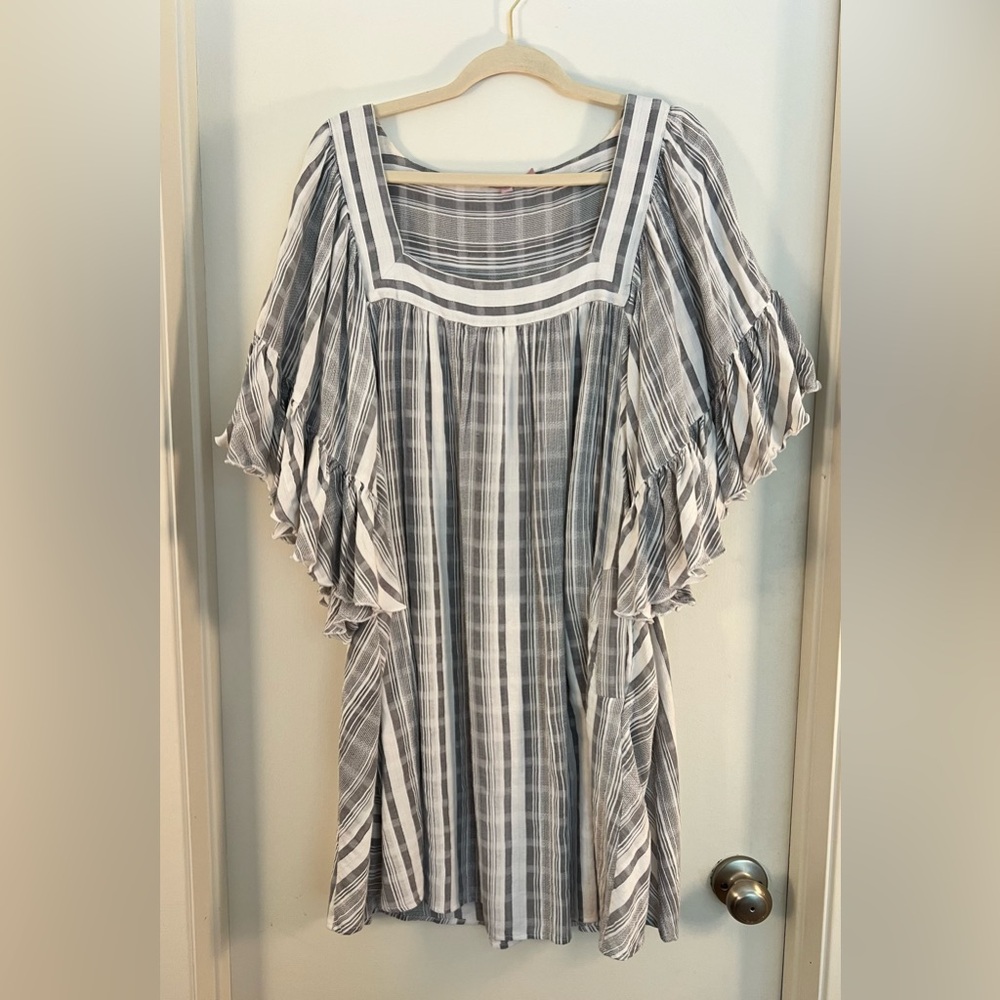 Calypso St. Barth Grey/White Striped Flowy Tunic Dress, Size L